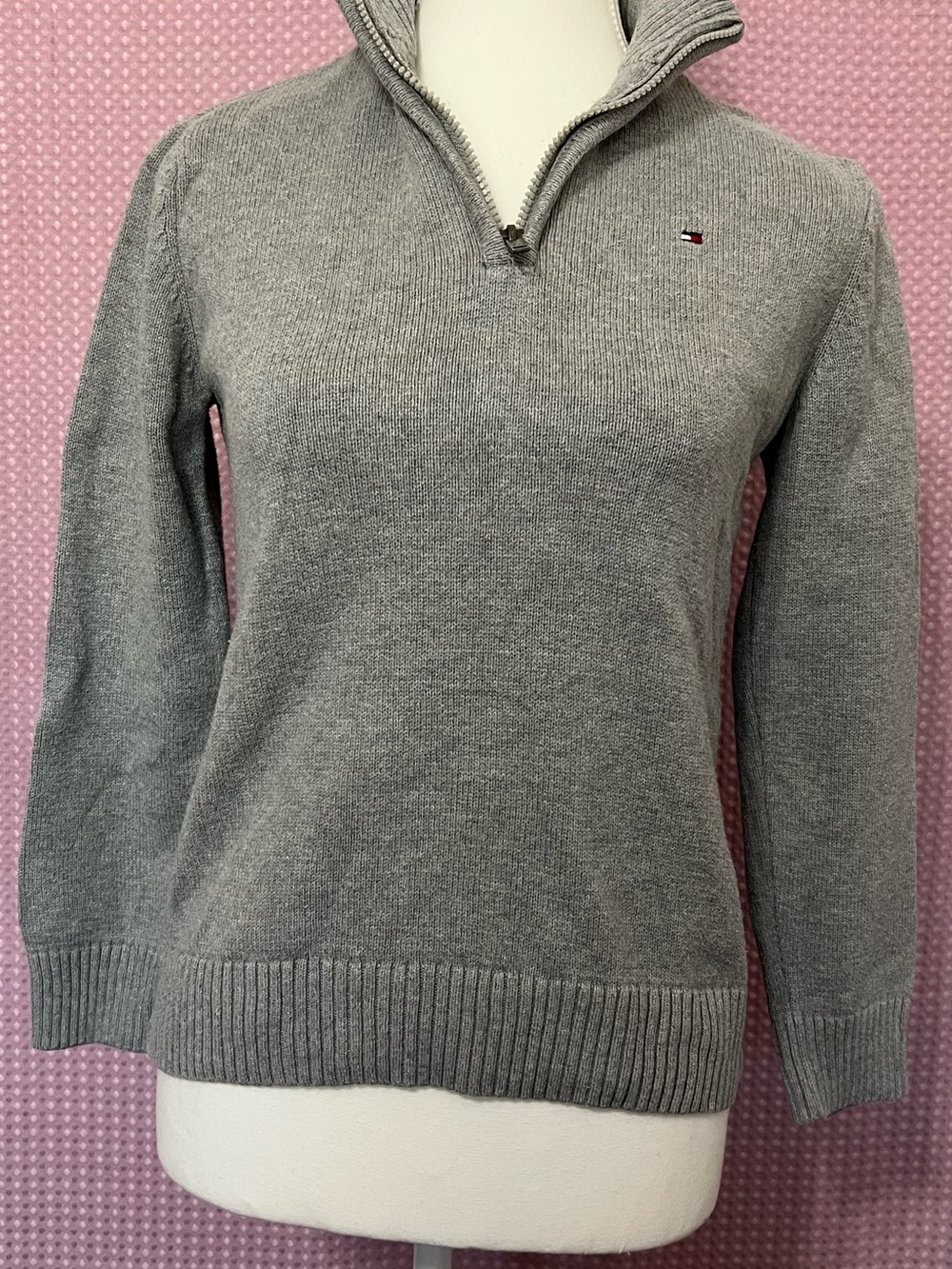 Tommy Hilfiger Women’s Light Gray Half-Zip Turtleneck Sweater